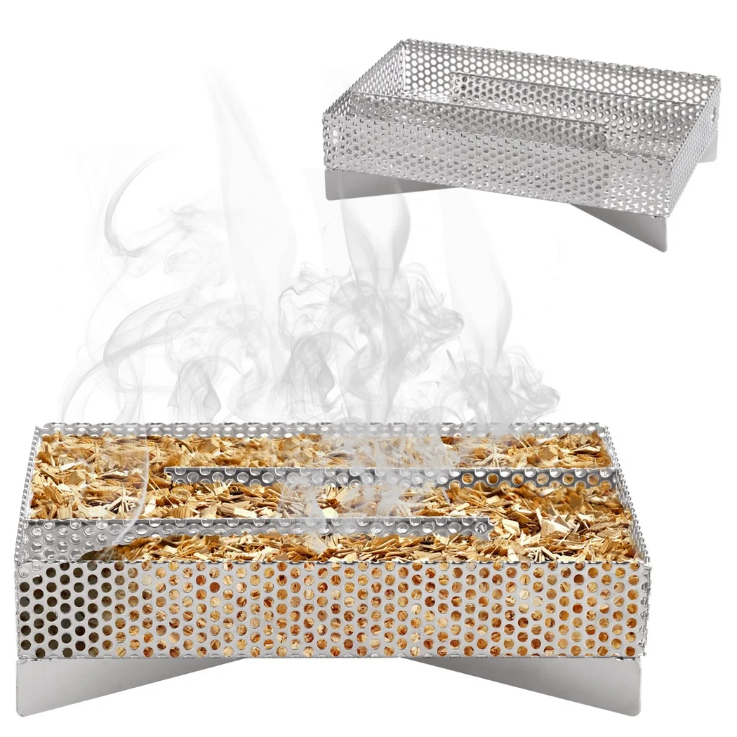 Stainless steel cold smoke generator maze filled with smouldering wood dust